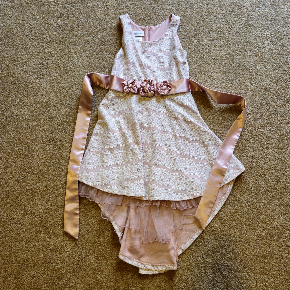 Bonnie Jean Pink and Cream Lace Dress